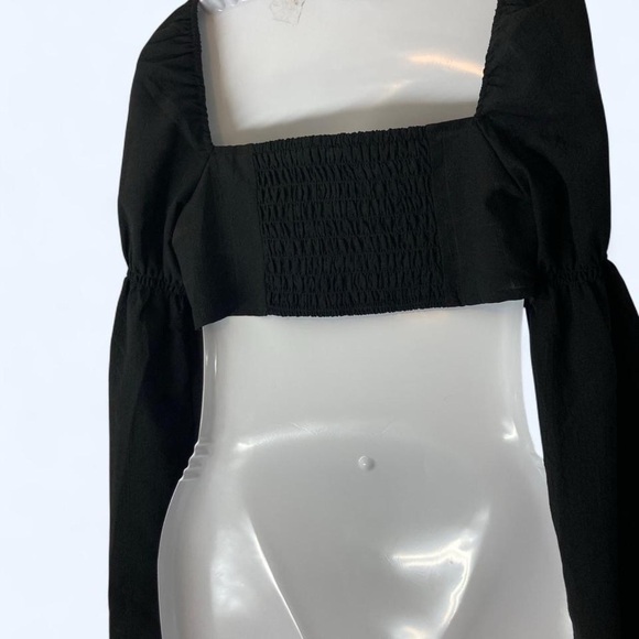 H&M Black Long Sleeve Crop Blouse with Keyhole Tie Front S - Picture 2 of 3